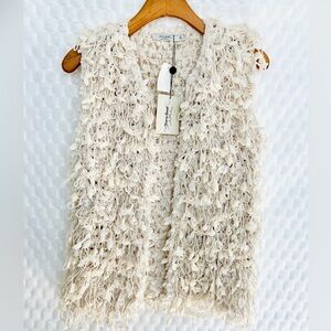 Cream Ivory Shag Pompom Fringe Vest Sara Boo NWT Off White Boho